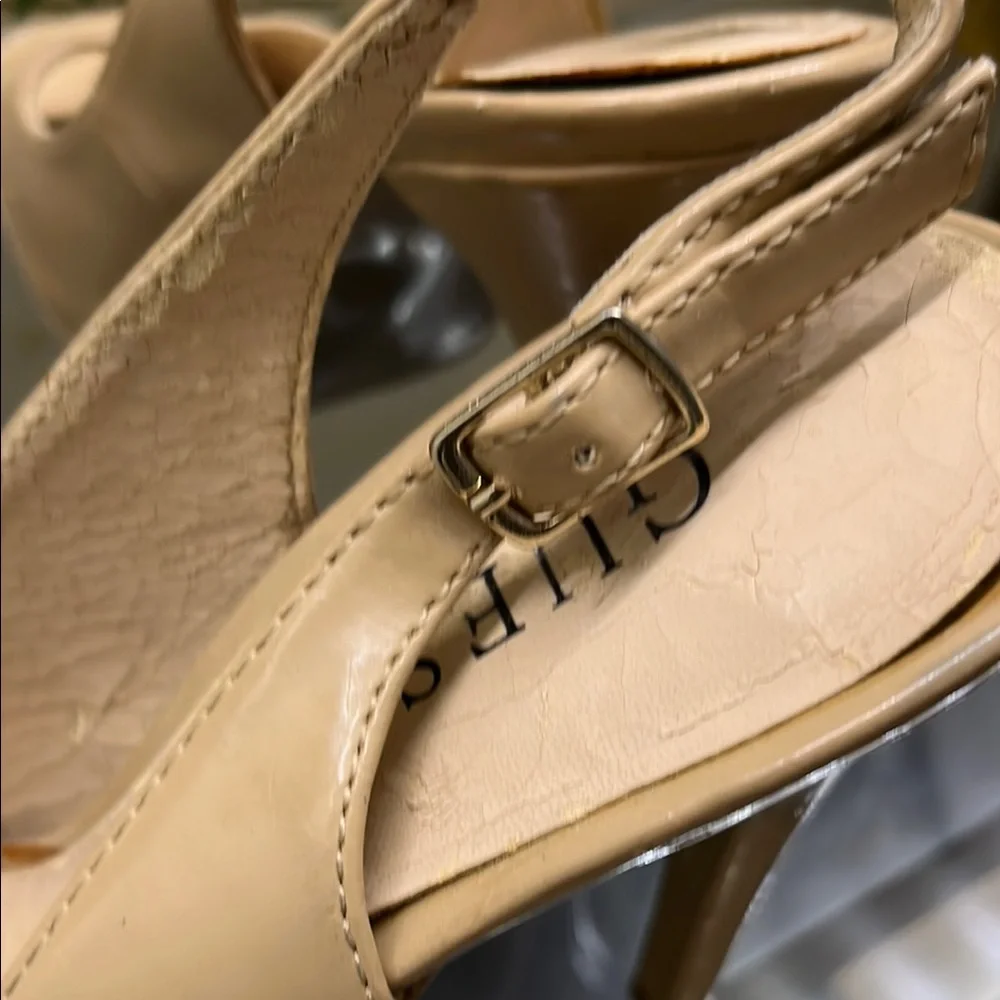 GUESS Beige Stiletto Slingback Heels With Snakeskin Accent